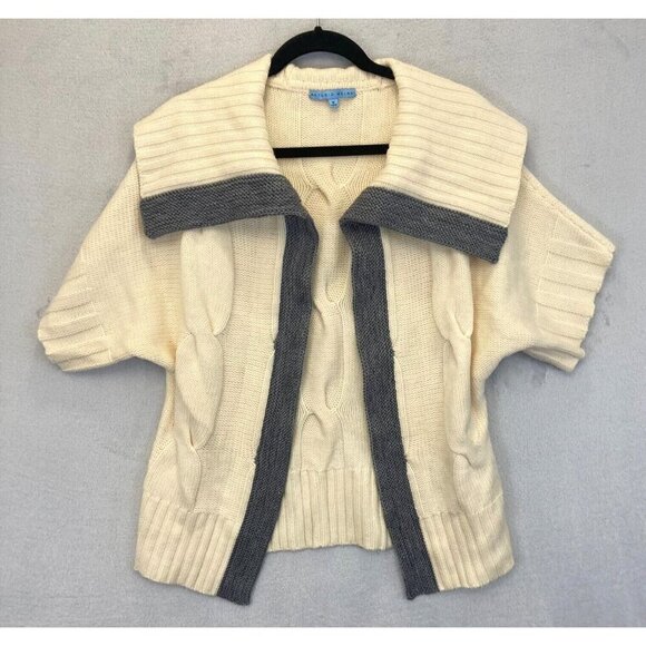 Antonio Melani Short Sleeve Cardigan Medium M Merino Wool Cream Cable Heavy Open - Picture 1 of 16